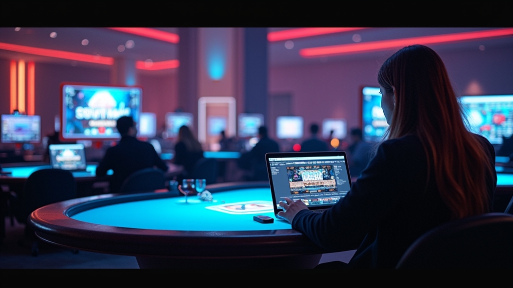 Lobby de cassino ao vivo com navegação entre mesas em tela escura